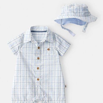 CATERS - Plaid Romper & Hat Set